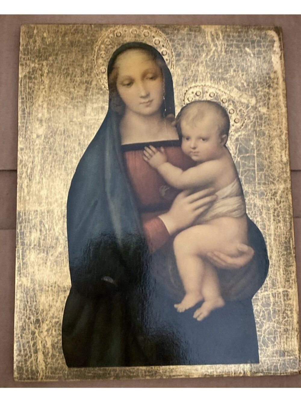 Madonna Of Granduke Raphael Religious Icon Lithography Wood Made In Italy 1966